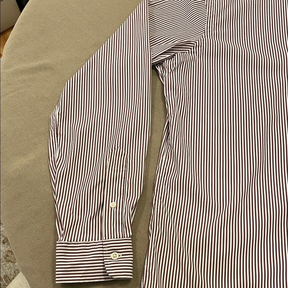 Ralph Lauren Men’s Classic Fit Striped Dress Shirt - White & Burgundy/Brown - Picture 3 of 7